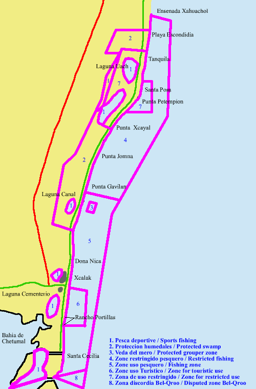 Xcalak National reef park zone map